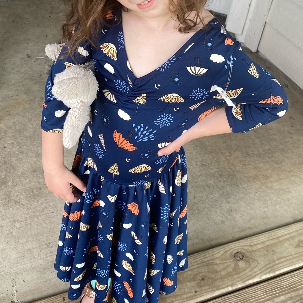 LuLaRoe print cross back girls twirl dress